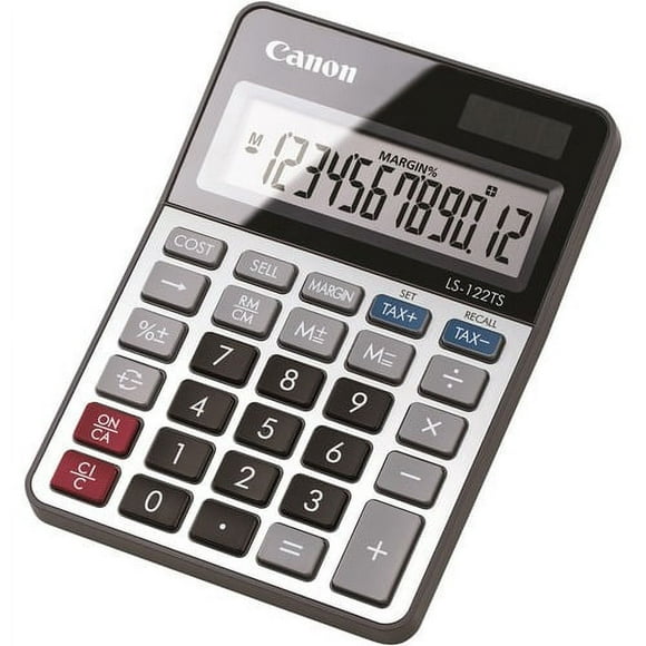 Canon LS-122TS 12-digit LCD Basic Calculator Dual Power, Solar, Battery Powered, Angled Display, Replaceable Battery - 12 Digits - LCD - Battery/Solar Powered - 0.9" x 4.2" x 5.9" - Beige - Metal - De