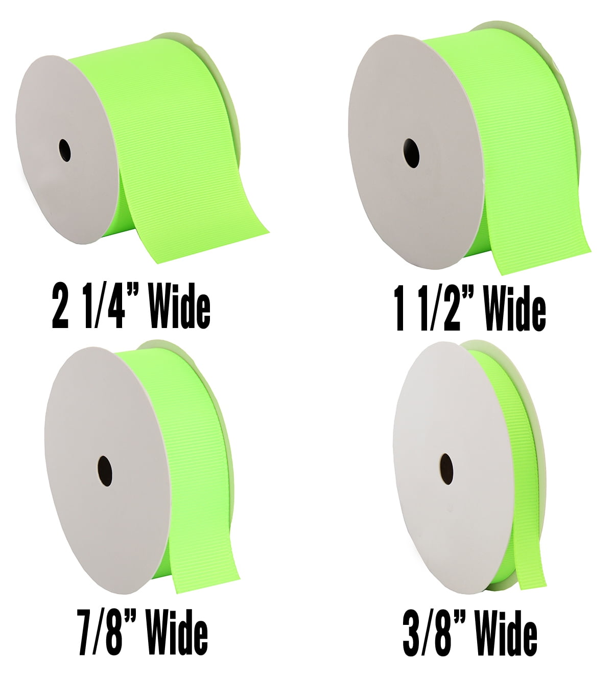 3 Pack Threadart Grosgrain Ribbon Rolls - 10 yd rolls - 4 Widths 25 Colors - Solid Colors Ribbed Pattern - For Bows, Decorations, Hair Clips, and More - 2 1/4" (2.25") width - Neon Green 544