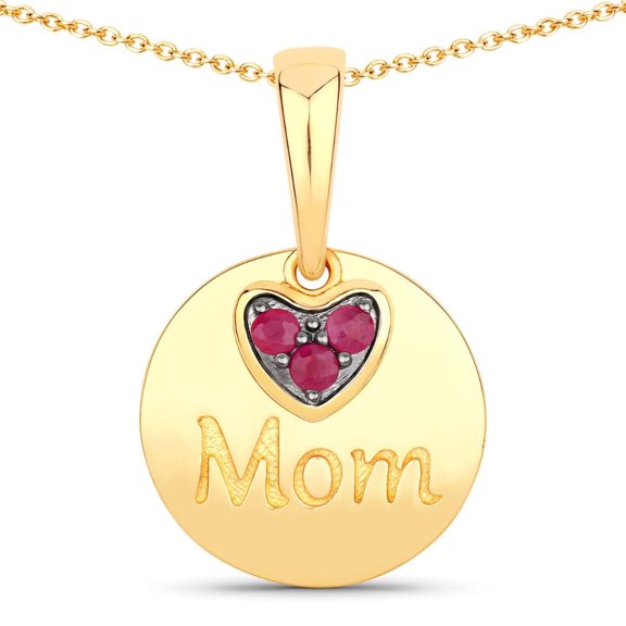 Ruby Mom Heart Pendant Necklace 18K Gold Plated 925 Sterling Silver Mother’s Day Gift for Women