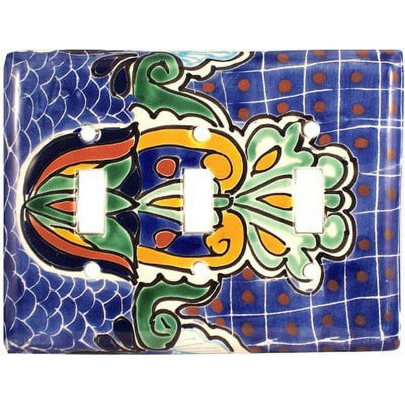 Triple Toggle Blue Mesh Talavera Switch Plate