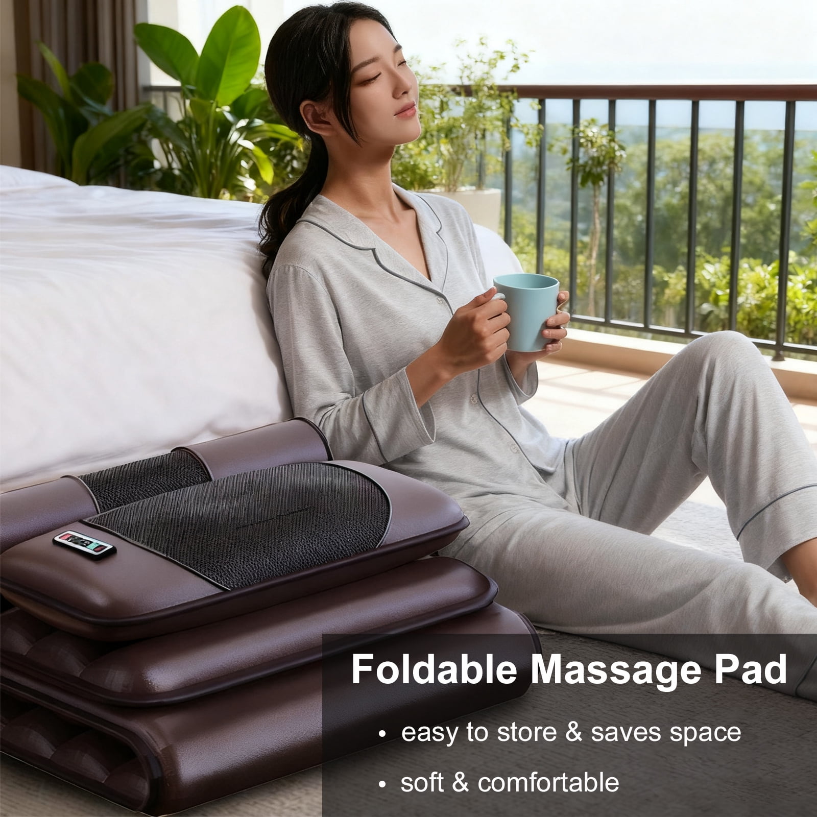 Full Body Massage Mat with Heating, Foldable Massage Mattress Pad with 10 Vibration Motors and 3 Adjustable Strength, Multifunctional Leg Foot Massagers and Detachable Neck Massager Pillow