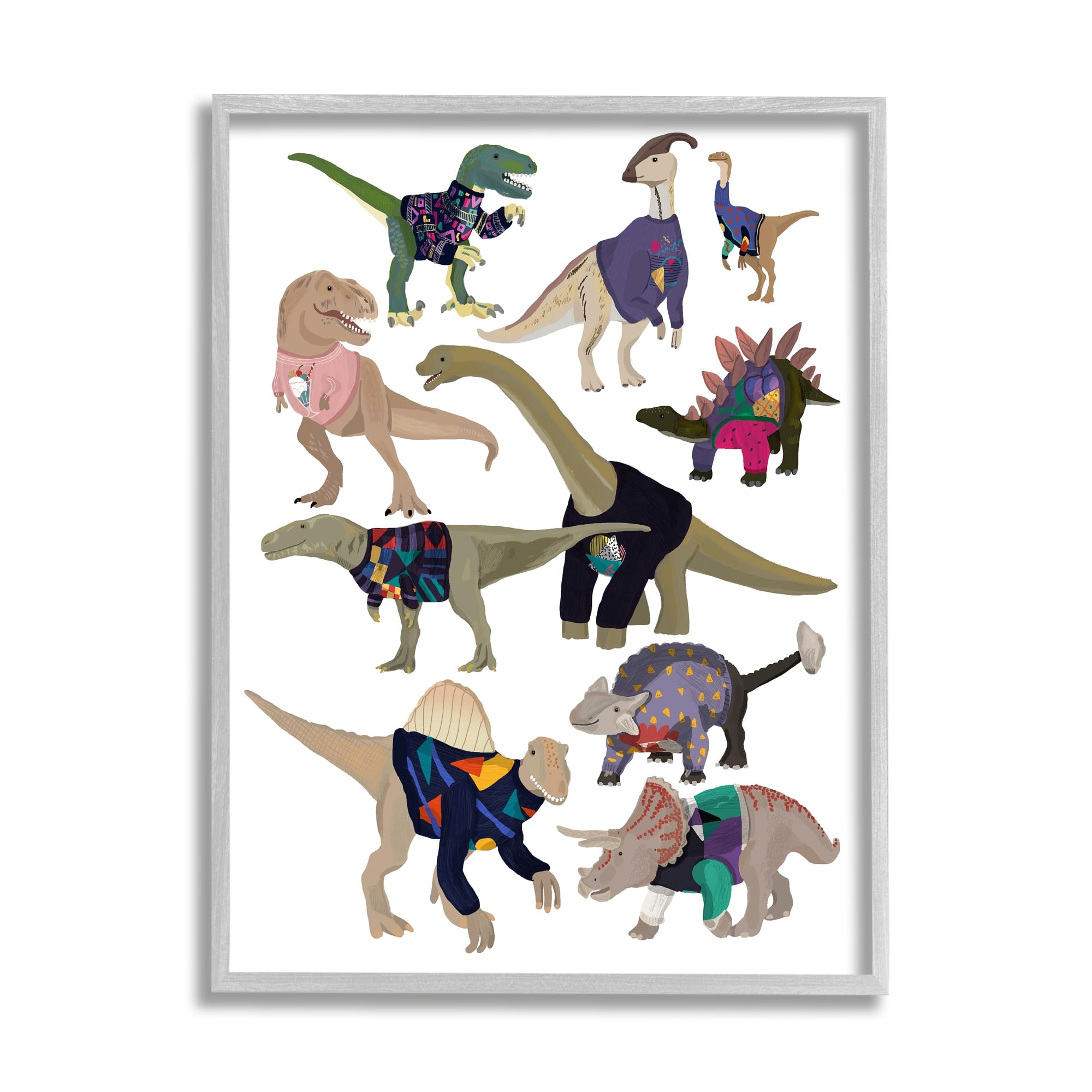 Stupell Industries Quirky Sweater Trend Dinosaurs Vintage Style Fashion Framed Wall Art, 11 x 14, Design by Hanna Melin