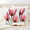 thumbnail image 3 of Pink Tulips Pillow Covers 2 Pack Watercolor Flower Pillowcase Waterproof Outdoor Throw Pillow Cover for Patio Garden Square Cushion 26”x26”, 3 of 9