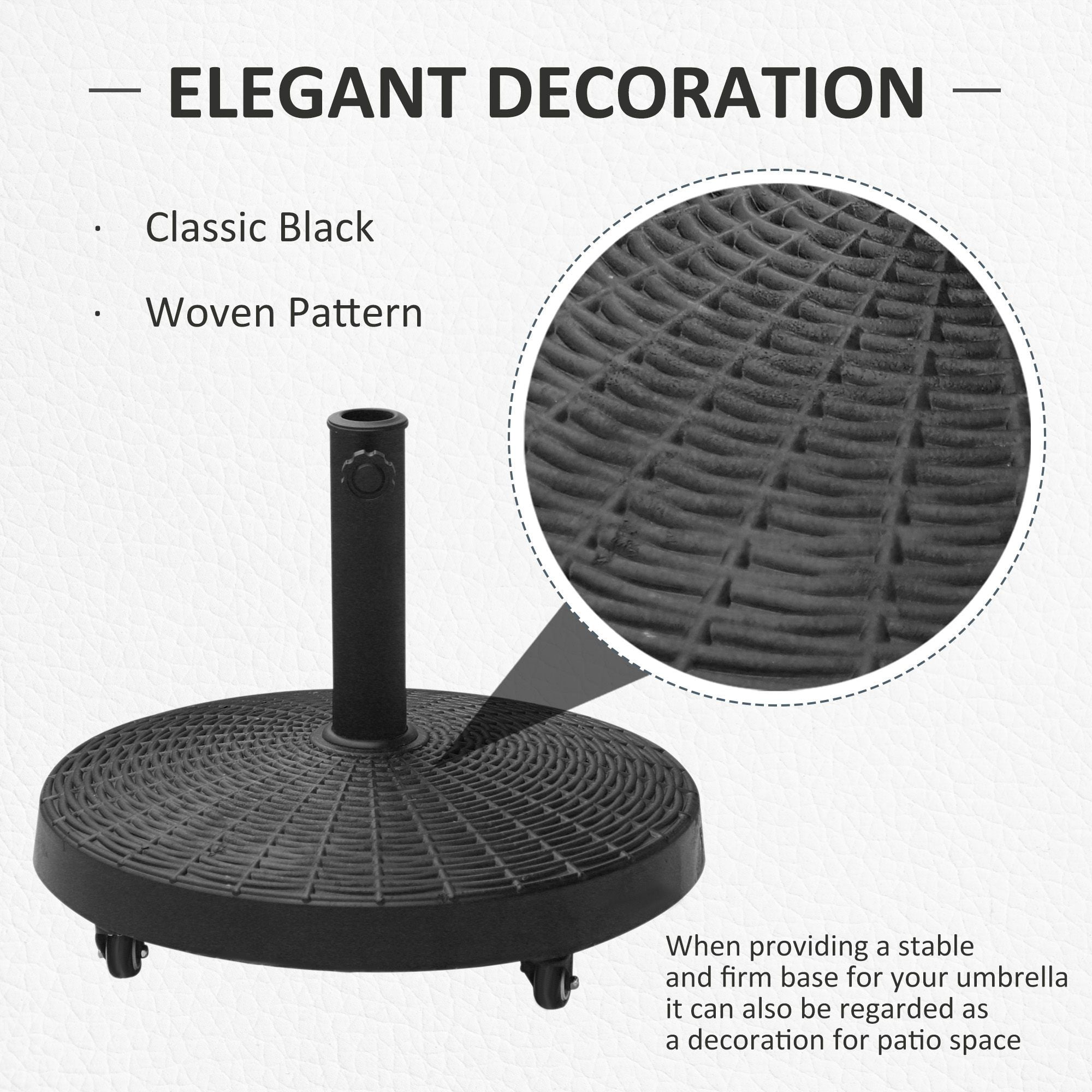 Dranite Heavy Duty Umbrella Stand, 50 lbs Patio Market Base for 1.5" or 2" Poles, Outdoor Deck Stand, Black