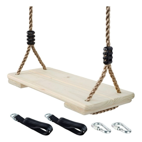 KINSPORY Wooden Swing Seat with Adjustable Rope for Outdoor Use