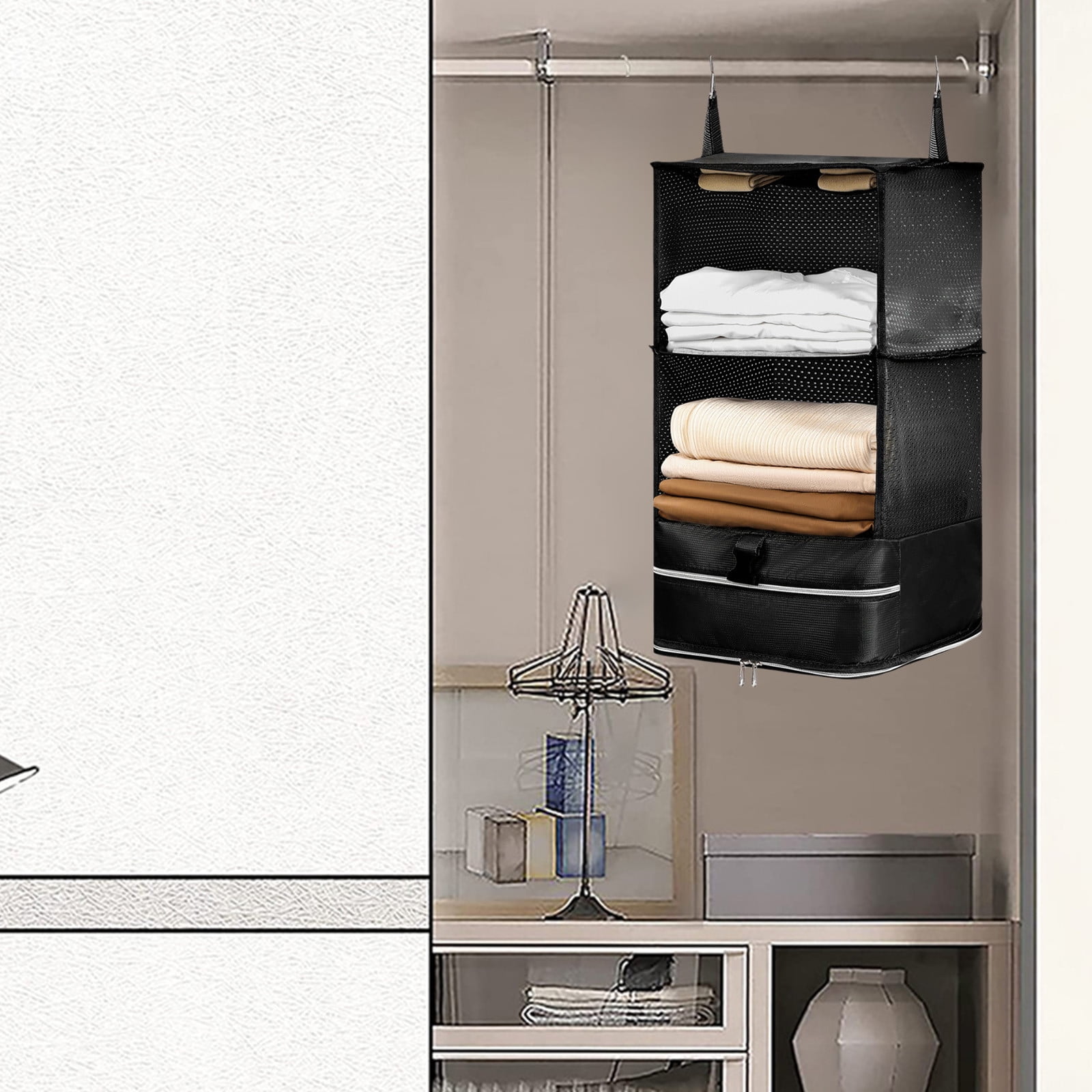 Nilvkv Hanging Packing Cubes Portable Closet Shelves Travel Garment Organizer for Luggage Suitcase with Breathable Perforated Material