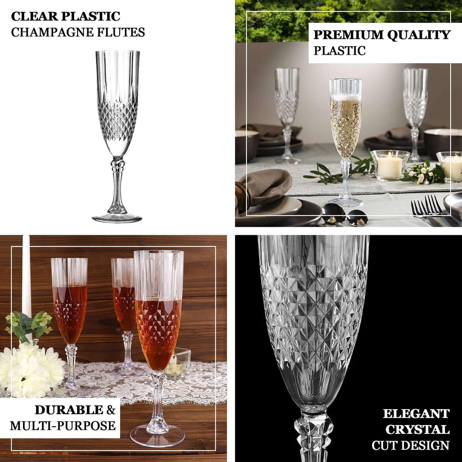 Efavormart 6-Pack Champagne Glasses, 8oz Shatterproof Plastic Crystal Cut Toast Flutes, Black for Party Celebration Wedding