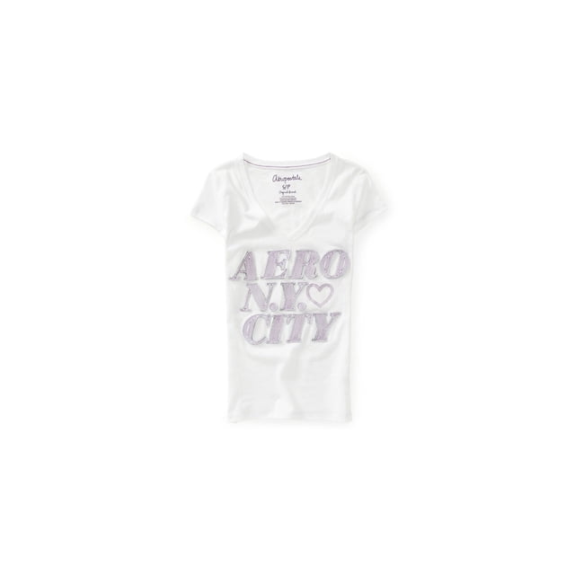 Camiseta adornada con cuello en V Aeropostale Ny City para mujer blanca grande