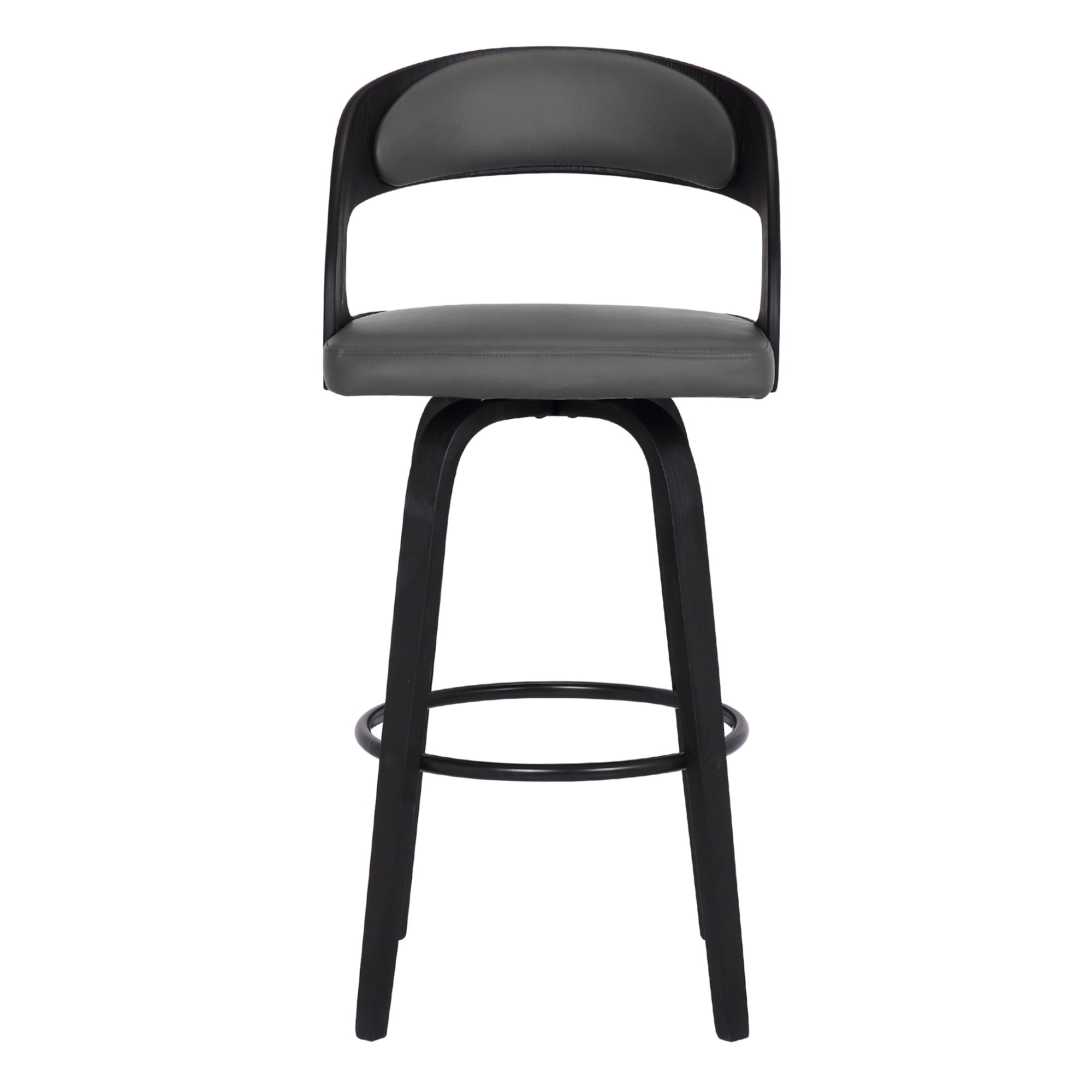 Shelly 30" Bar Height Swivel Gray Faux Leather and Black Wood Bar Stool - Set of 3