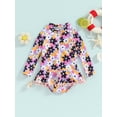 thumbnail image 2 of FEORJGP Little Girls Summer Swimwear Beachwear 1-6Y Kids Onepiece Swimsuit Long Sleeve Jumpsuit Crewneck Rompers Bobble Decor Zip Up Floral Bathing Suit, 2 of 9
