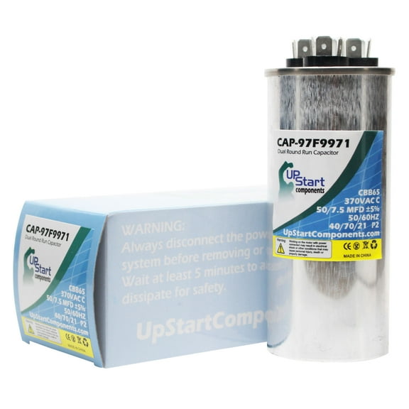 50 / 7.5 MFD 370 Volt Dual Round Run Capacitor Replacement for Nordyne 621697 - CAP-97F9971, UpStart Components Brand