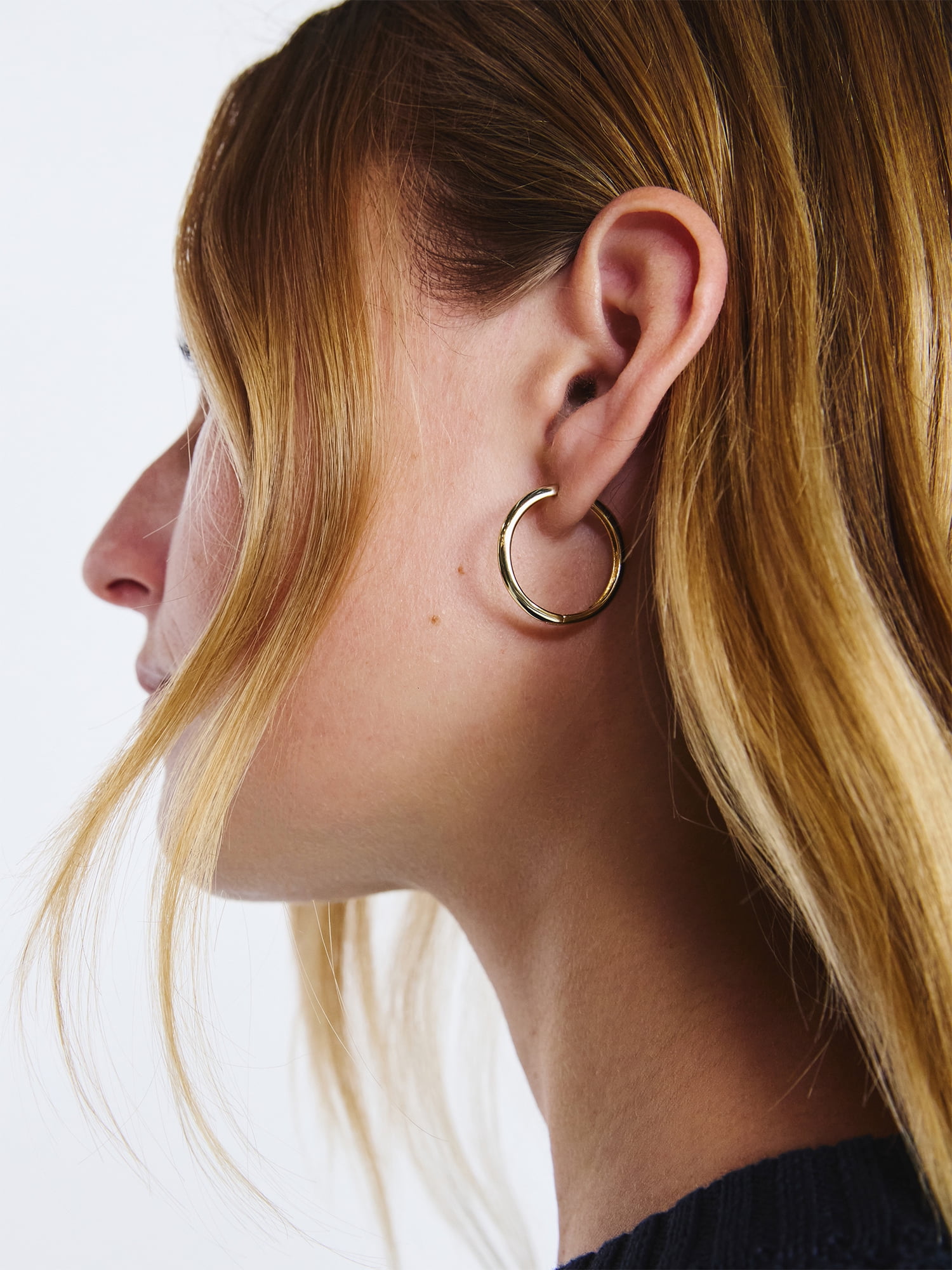 Free Assembly Women's Demi Fine 14K Gold Plated Duo Round Hoop Earring Set, 2-Pairs