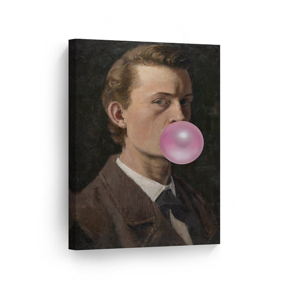 Smile Art Design Edvard Munch's Masterpiece Self Portrait Pink Bubble Gum Art CANVAS PRINT Famous Paintings Wall Art Classic Art Home Decor Made in USA 40x30