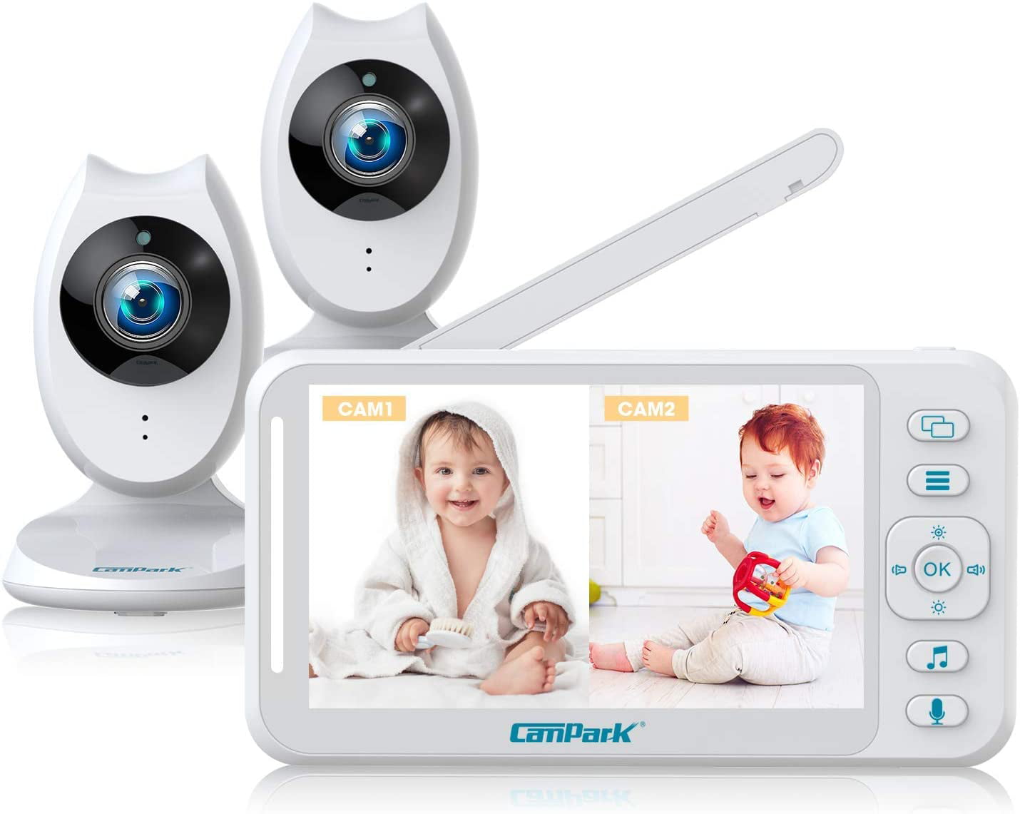 BM40 Supports Maximum 2 Cameras Campark Add-On Camera Unit for BM40 4.3 inch Split Screen Baby Monitor