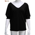 thumbnail image 6 of Spencer Women's 3/4 Sleeve Loose Blouse V Neck Back Buttons T Shirts Casual Solid Tops for Summer Fall Plus Size "Black,XL", 6 of 8