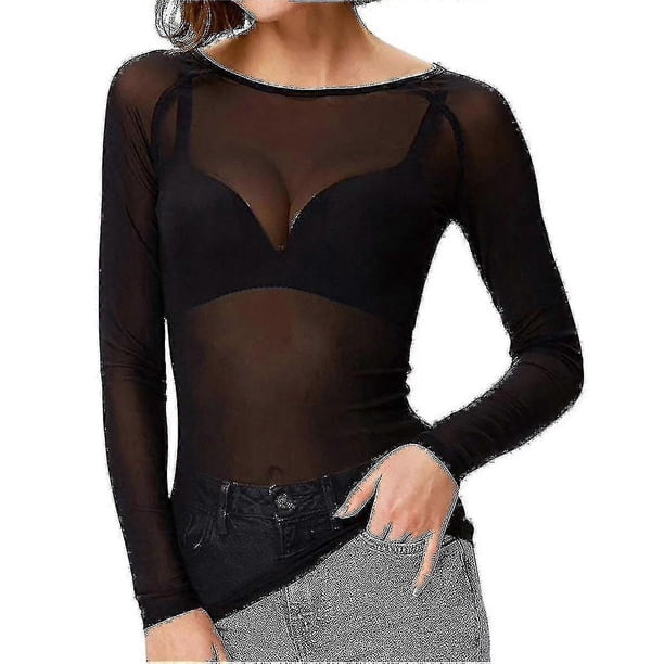 Women See-through Long Sleeve Seamless Arm Shaper Top Mesh Shirt Blouse