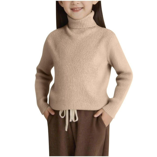 LOVZFMLL Chandail pour Fille, Col Roulé Côtelé chandail-Over Couleur Unie, Essentiel Décontracté Confortable Extensible Superposition Haut Automne Hiver Vêtements pour Filles de 5-6 Ans