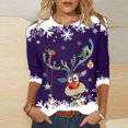 thumbnail image 1 of T-shirts pour Femmes Imprimé Décontracté Noël Manches Trois-Quarts Col Rond Hauts Dames en Solde, 1 of 4