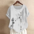 thumbnail image 1 of Blouses pour Femmes, Mode Féminine Imprimée Confortable Ample Manches Courtes Blouse Boutonnée Col Rond Décontracté, 1 of 4