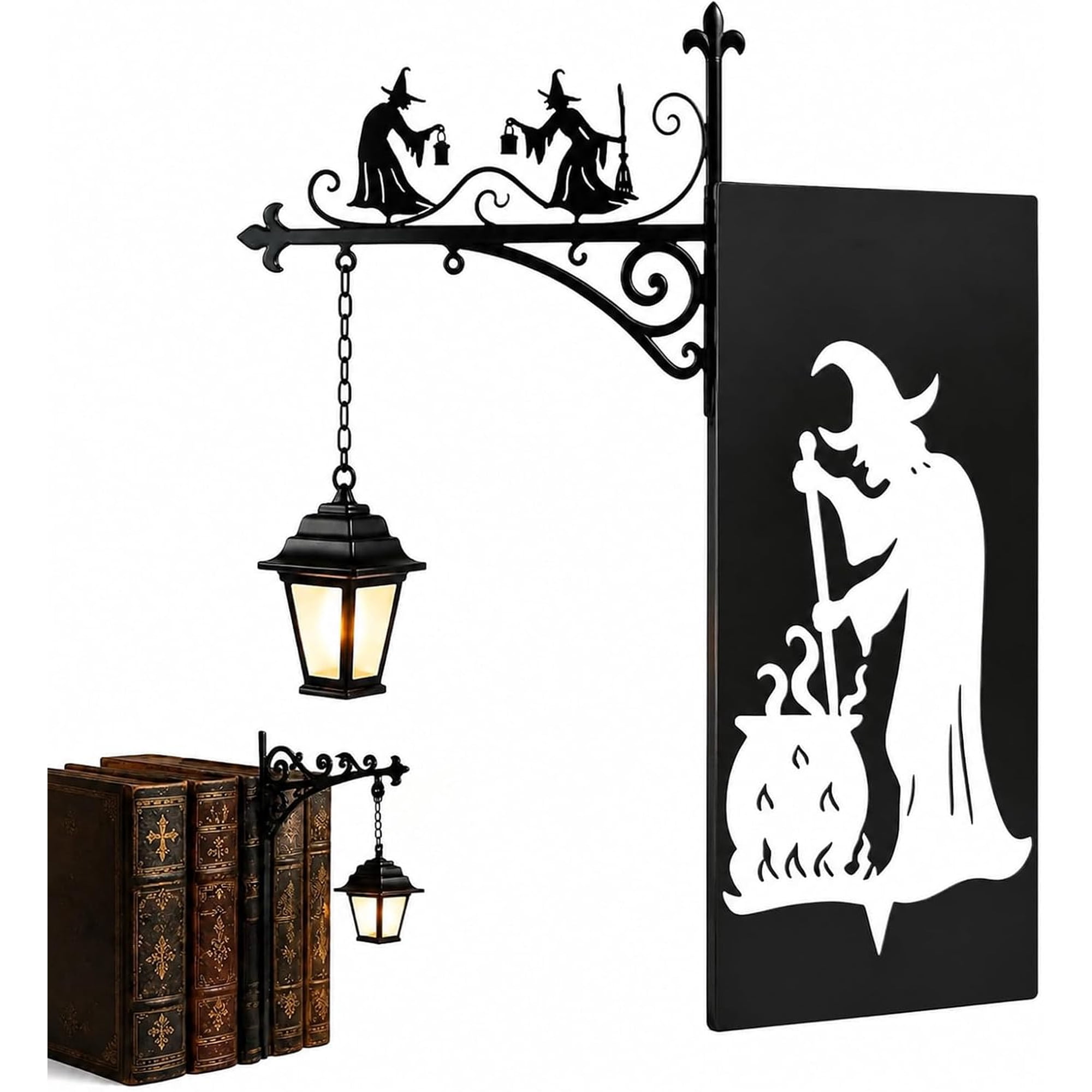 Iron Witch Bookshelf Lamp Library Lantern Decorative Bookshelf Lighting Vintage Fantasy Gothic Book Nook Light Mini Shelf Lamp for Reading Nook Halloween Decor Gift for Book Lovers