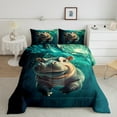 thumbnail image 2 of Erosebridal Cute Hippo Comforter Set Queen Size Kawaii Ocean Animal Bedding Set Ocean Marine Sea Creatures Theme Comforter Underwater World Quilt Set, 2 of 7