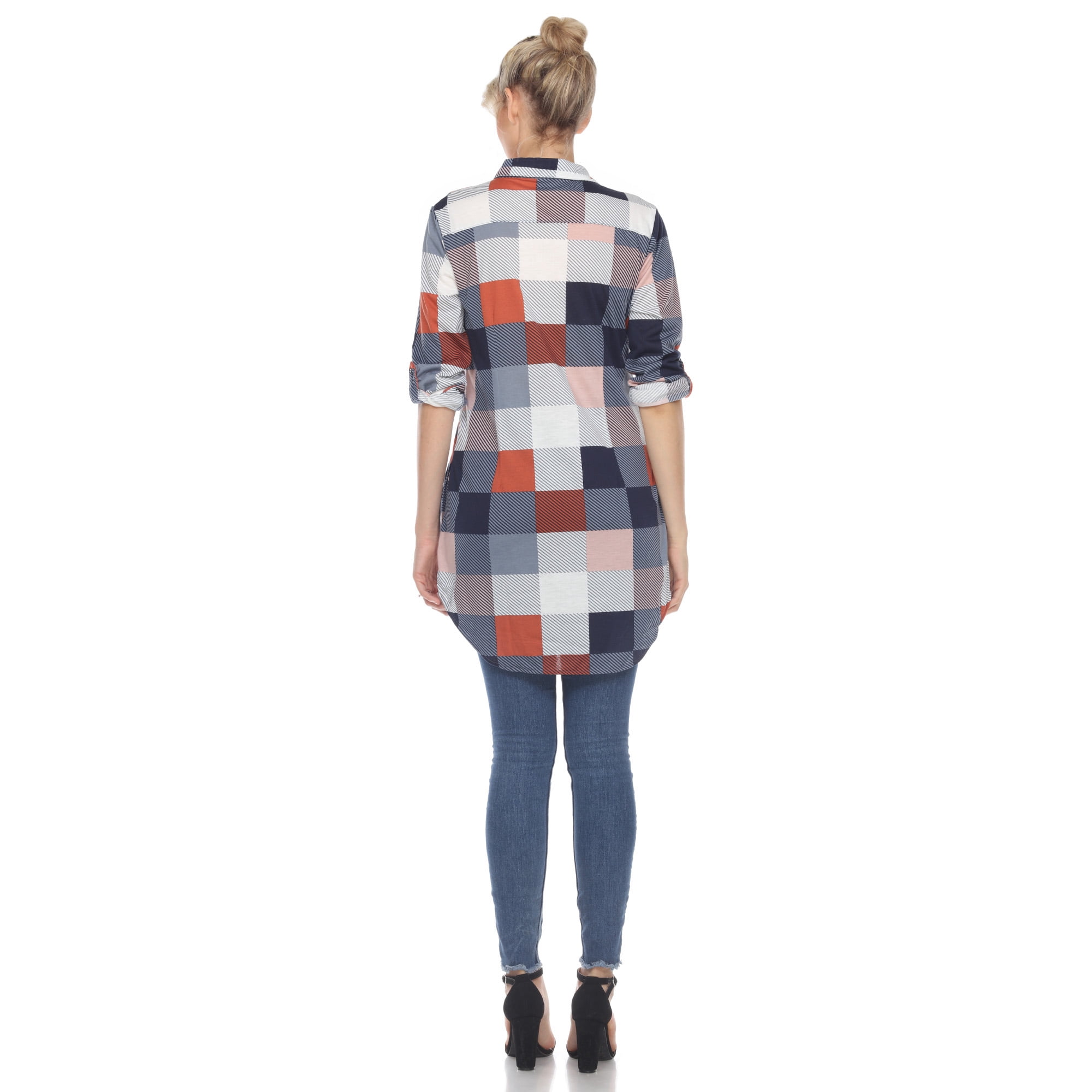 White Mark Women's Light Weight Plaid Print Tunic with Pockets