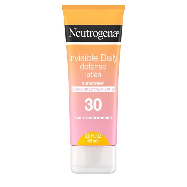 Neutrogena Invisible Daily Defense - Loción de protección solar SPF 30 de amplio espectro, sin oxibenzona y resistente al agua, protege contra daños solares y agresion