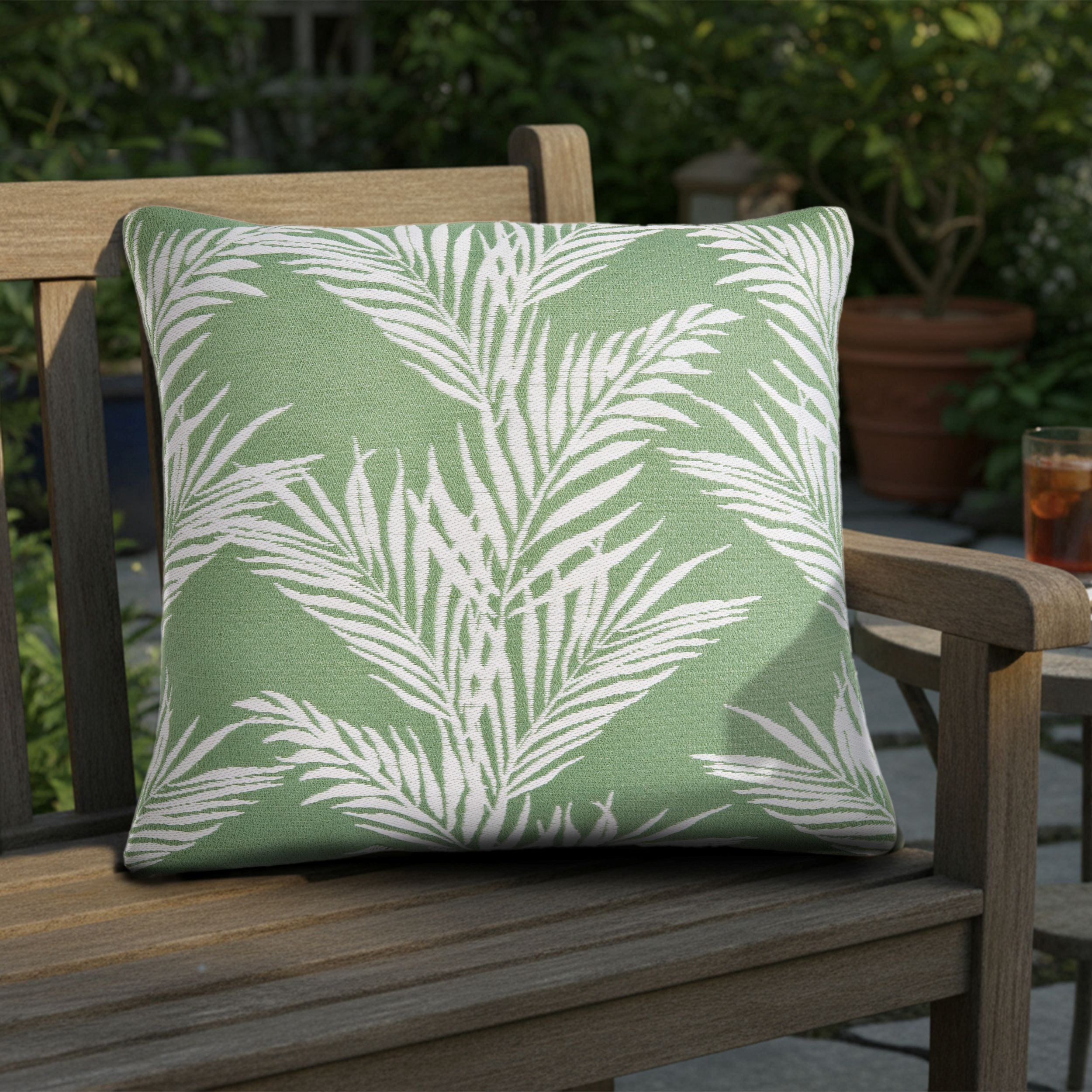 Better Homes & Gardens 18" x 18" Green Palm Outdoor Pillow