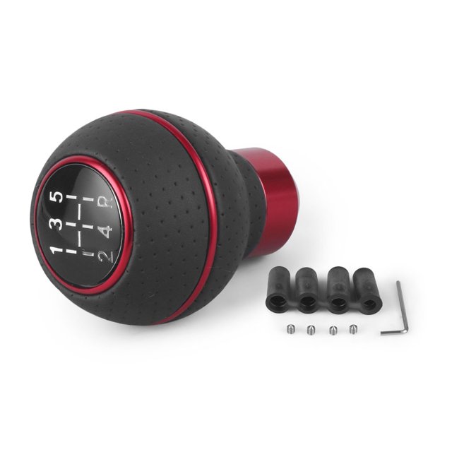 Manija de cambio de marchas de cuero y aluminio de 5 velocidades para modificación de automóvil, manija de cambio de marchas redonda, manija de cambio personalizada
