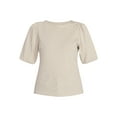 thumbnail image 5 of Time and Tru Women's Cotton Crewneck Tee with Puff Sleeves, Sizes XS-XXXL, 5 of 5