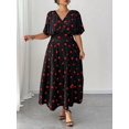 thumbnail image 4 of Womens Black Heart Print V-Neck Short Sleeve Casual Midi Dress, 4 of 7