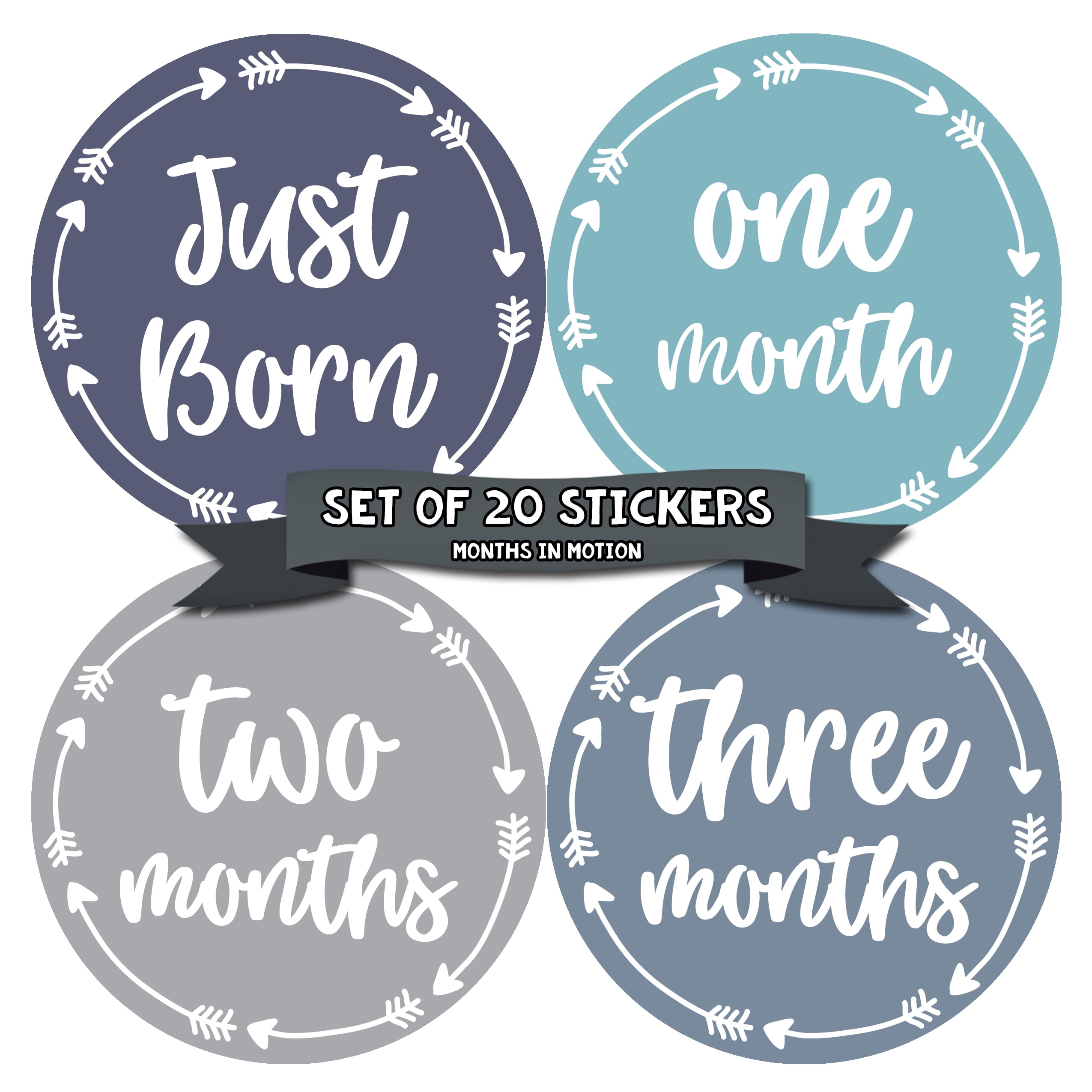 24 Pack Baby Month Stickers and Milestone Stickers by Kenco Track Your Babys First Year Month-by-Month and Holidays Boys and Girls Available Boy 