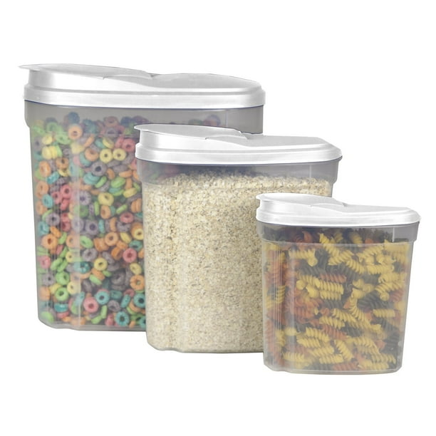 Home Basics Plastic Cereal Container with Lid Set (3 Pieces) Walmart
