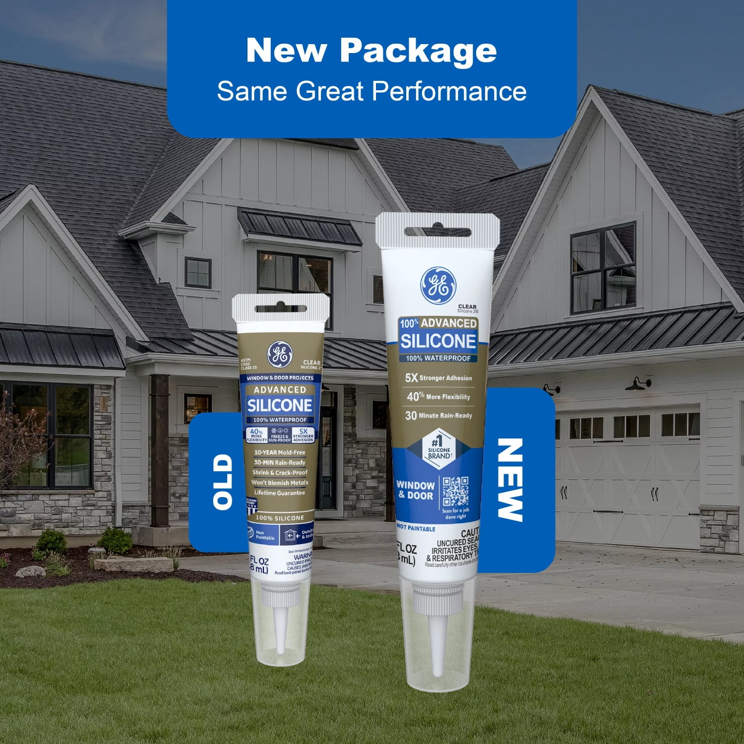 GE Advanced Silicone Window & Door Sealant, Pack of 1, Clear 2.8 fl oz Tube