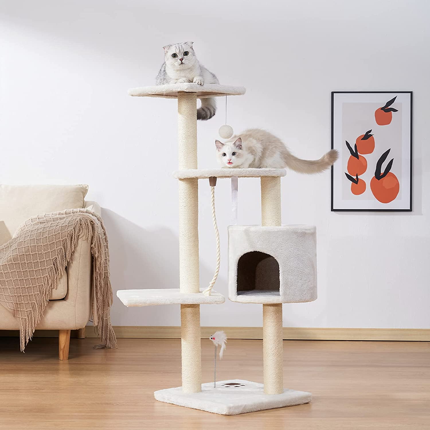 5 Layer Cat Trees with Sisal Covered Scratching Posts 44 Inch Activity Cat Tower Furniture Kitty Play House with 3 perches 1 condo 2 toys Walmart