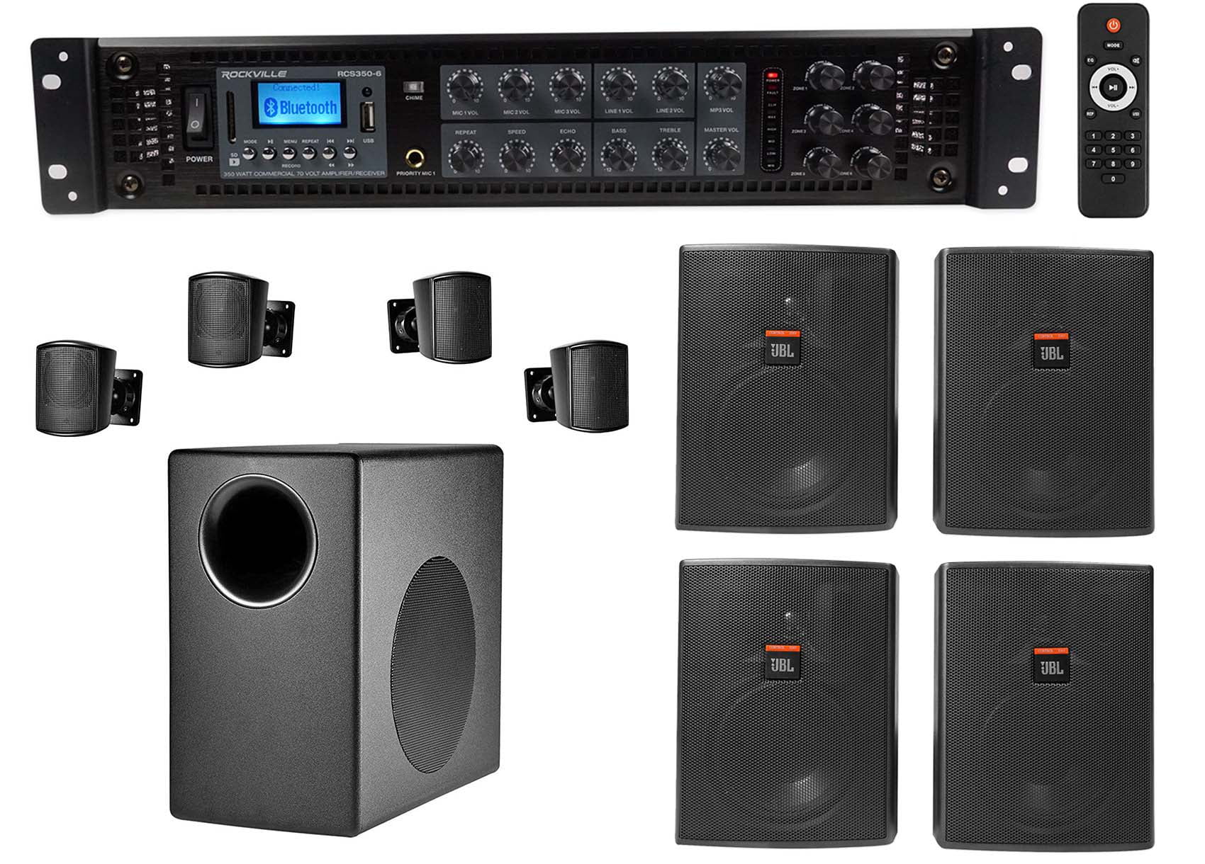 Wall Speakers & Subwoofer Bluetooth System Home Cinema HiFi Amplifier