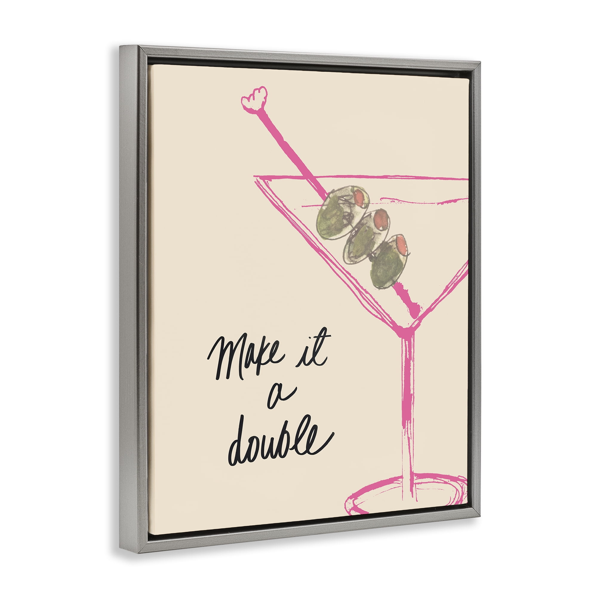 Stupell Industries Make It Double Martini Food & Beverage Painting Gray Floater Framed Canvas Art Print Wall Art, 25 x 31