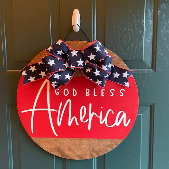 New Front Door Wreath Decoration God The United States Lndependence Day Door Frame Welcome Wreath Wooden Sign