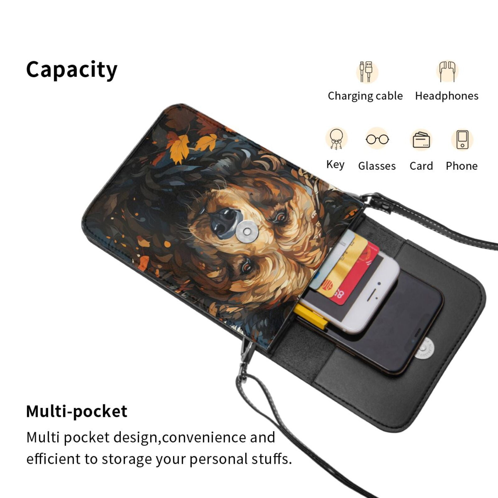 Bear Grizzly Bear Art Vintage Cell Phone Purse Small Crossbody Bag with Strap Credit Card Slots Leather Shoulder Wallet for Women