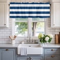 thumbnail image 2 of Classical Stripe Window Valance Curtain Navy Blue Rod Pocket Short Curtain for Living Room, Bedroom & Kitchen Window Decor 60x18in, 2 of 8