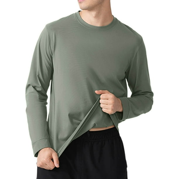 pstuiky camisas de manga larga para hombre, Camiseta deportiva informal para hombre, ligera, holgada y transpirable, para correr, de manga larga, con cuello redondo y color liso m