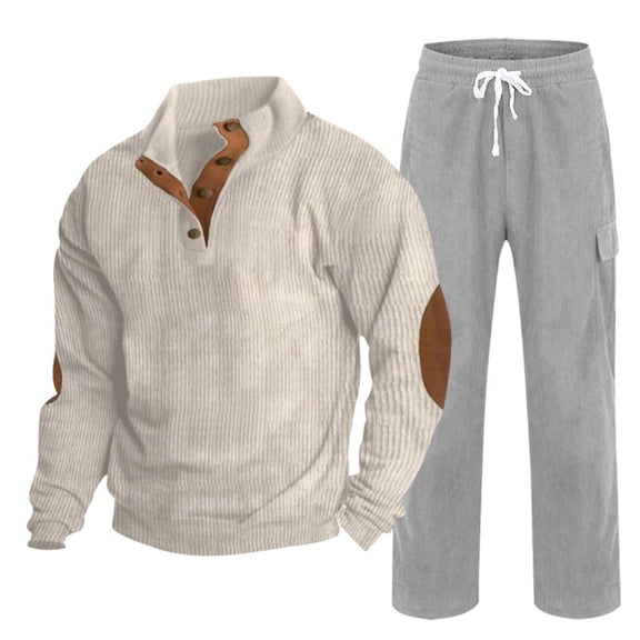 Ceisia Men's 2 Piece Outfit Corduroy Henley Button Pullover And Straight Leg Pants Casual Tracksuit Set For Fall Winter Gift