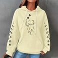 thumbnail image 2 of Kaprioy Womens Waffle Knit Cute Cat Graphic Hoodies Drawstring Pullover Sweatshirts Casual Hoodie Fall Fashion Clothing Light Yellow, XXL, 2 of 7