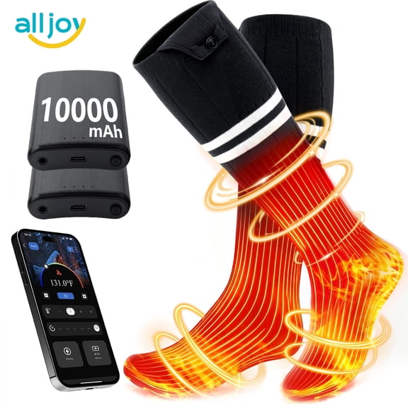 ALLJOY Heated Socks for Men Women 2*10000mAh Rechargeable Electric with APP Control Work up to 10 Hours Winter Warm feet and Outdoor for Hunting/Skiing/Cycling/Camping