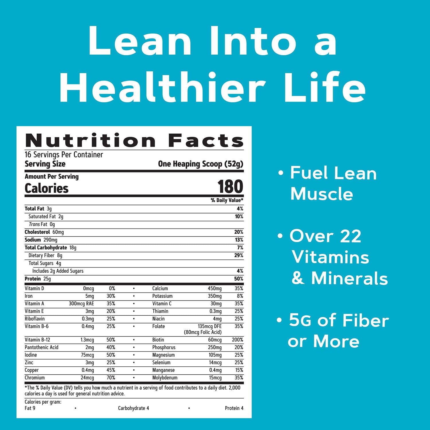 GNC Lean Shake 25 Meal Replacement Powder, Rich Chocolate, 25g Protein, High Fiber, Keto Friendly, Weight Management, 16 Servings