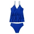 thumbnail image 7 of MIXUE Swim Suits for Women Solid Color Ruffled Strapless Bikini Sets for Women Set Two Piece With High Waist Shorts Swimwears Beachwear,Blue,XL, 7 of 7