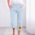 thumbnail image 2 of YeJammarp Cotton Linen Capris Women Elastic Waist Drawstring Capri Sweatpant Pockets USA Flag Print Casual Summer Crop Pant (Small, Blue 01), 2 of 3