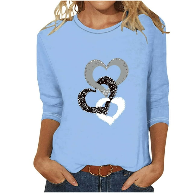 FAIWAD Hauts à Manches 3/4 en Forme de Cœur pour Femmes Col Rond Ample Léger Tunique Tendance