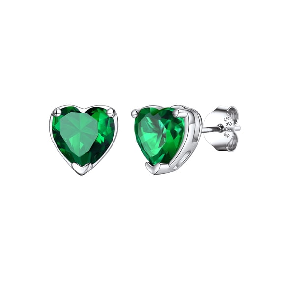 KeyStyle 2 Carat Birthstone Earrings for Women, Heart Stud Earrings with 925 Sterling Silver Posts, Christmas Jewelry Anniversary Gift for Wife
