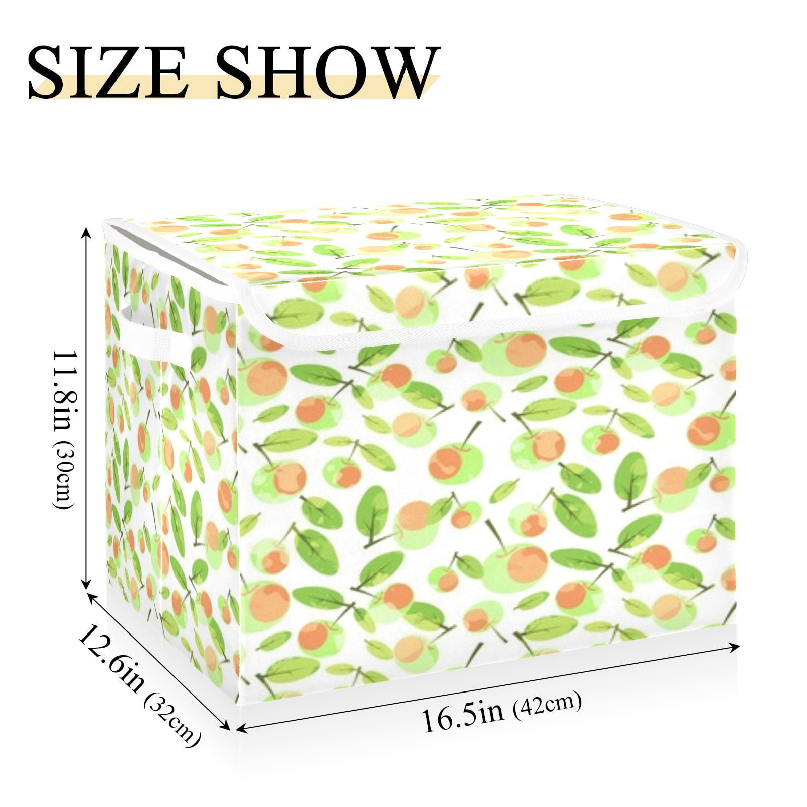 Green leaves orange fruit pattern Storage Bins, Foldable Cloth Basket, Cube Organizer with 2 Handles, Suitable for bedrooms, living rooms, wardrobes, and workspaces, With cover